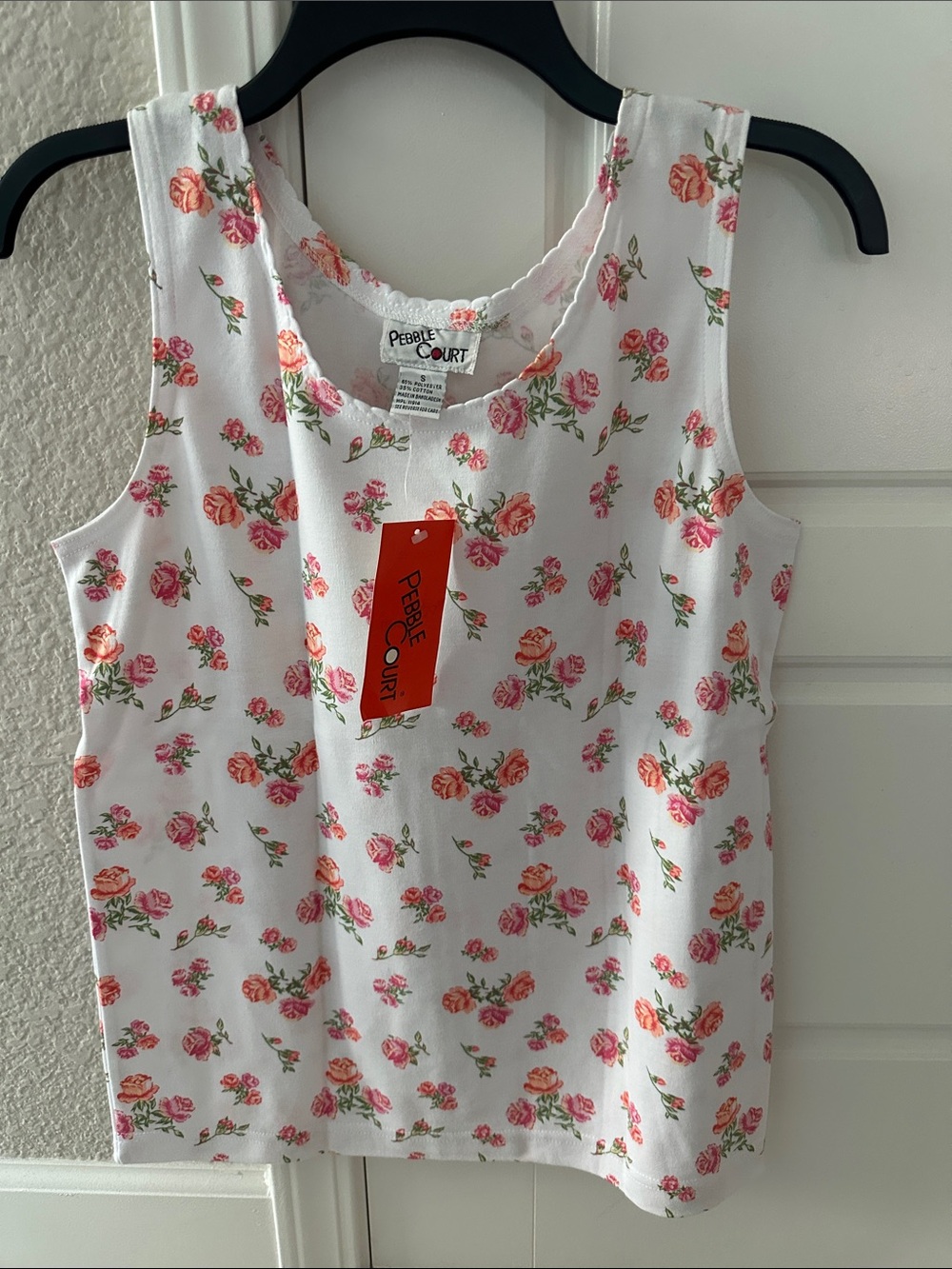 White Floral Scoop Neck Tank